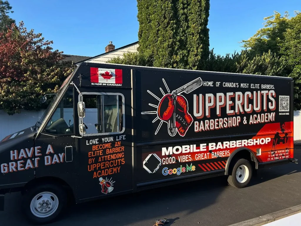 The Uppercuts mobile barbershop trailer